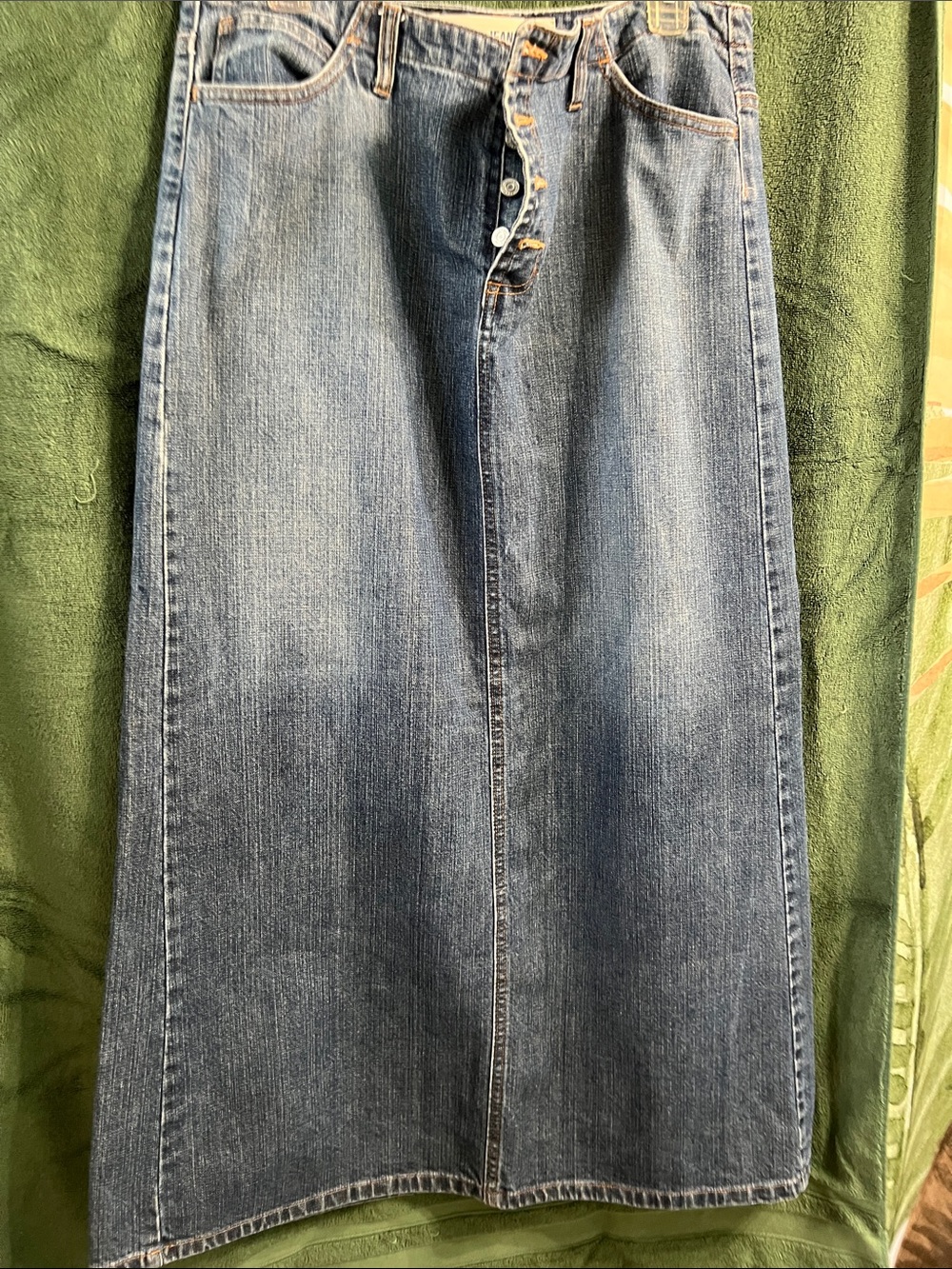 GAP Blue Button-Front Vintage Denim Maxi Skirt
